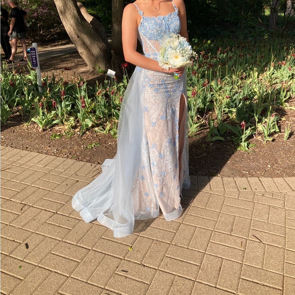 Prom Bay Blue Lace Gown